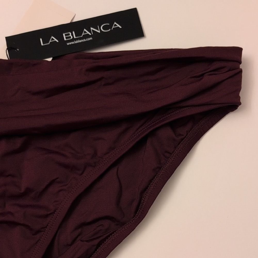 NWT La Blanca Island Goddess Banded Hipster Swim Bikini Bottom Dark Cherry - 14 - Picture 3 of 9